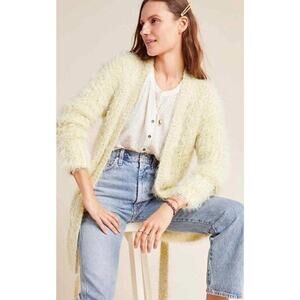 Anthropologie Sweater Sz M LARKIN SHIMMER CARDIGAN Yellow Gold Open SOFT